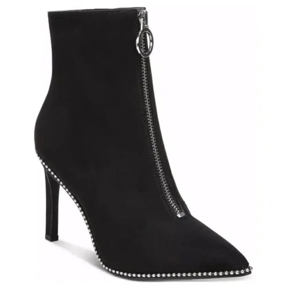 NWT BAR III Sz 9.5/10 Briget Black Suede High Heel Front Zip Ankle Boots Booties